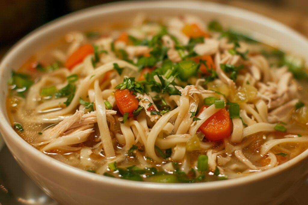 Can I put uncooked noodles in my chicken soup?